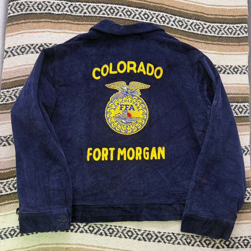 Men's FFA Colorado Fort Morgan Colorado Blue Corduroy Farming Jacket Sz 56 2XL